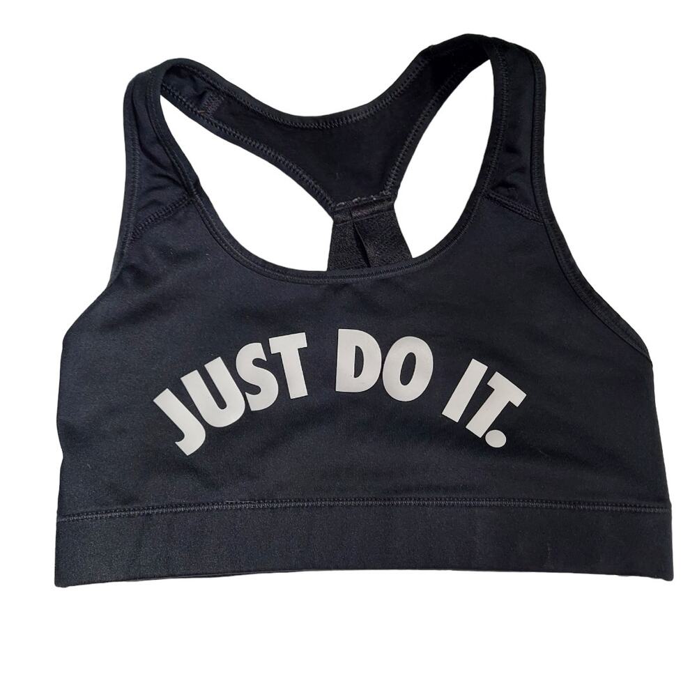 NIKE Sports Bra Black JUST DO IT. Dri-Fit Racerback Womens size Small